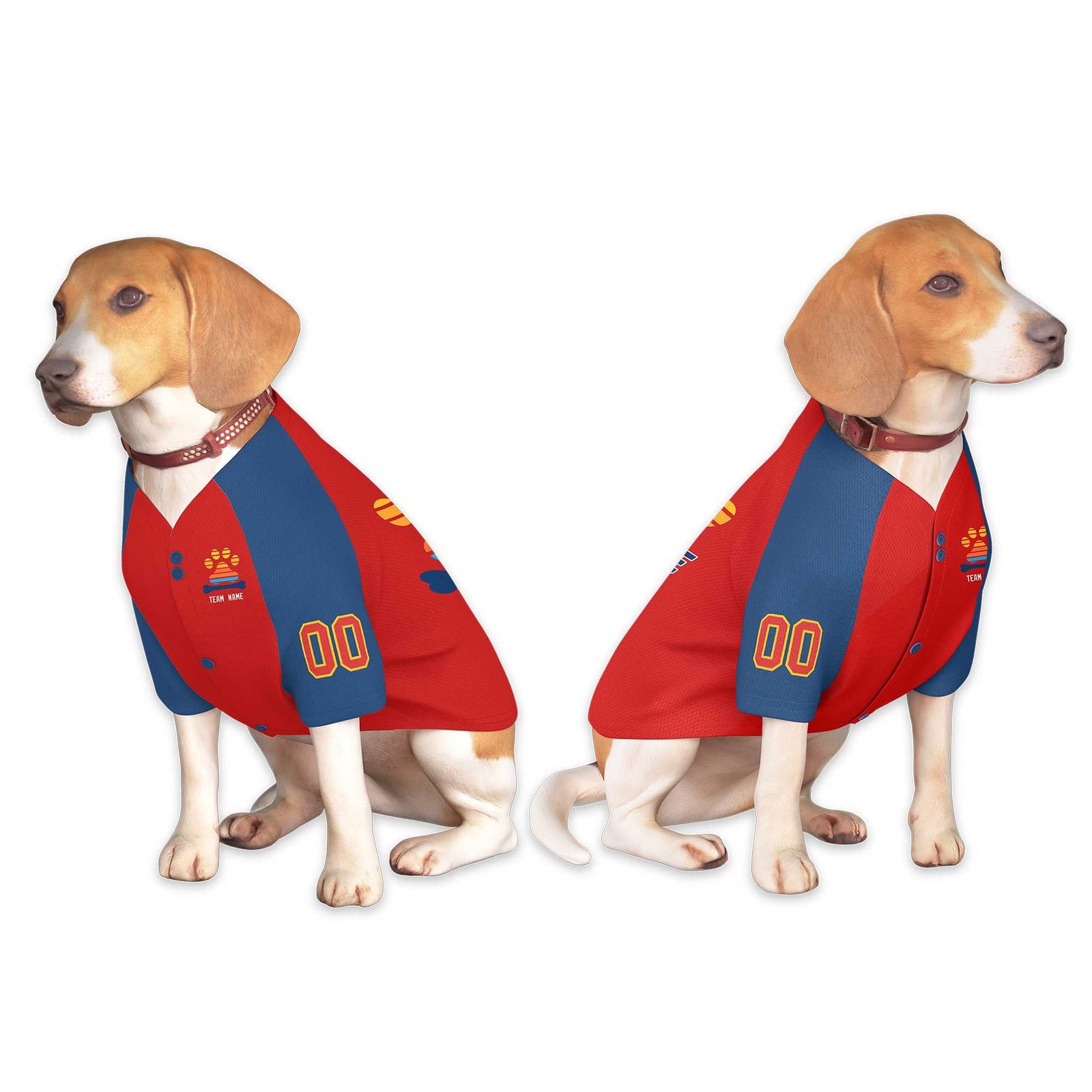 Custom Red Navy Raglan Sleeves Dog Jersey