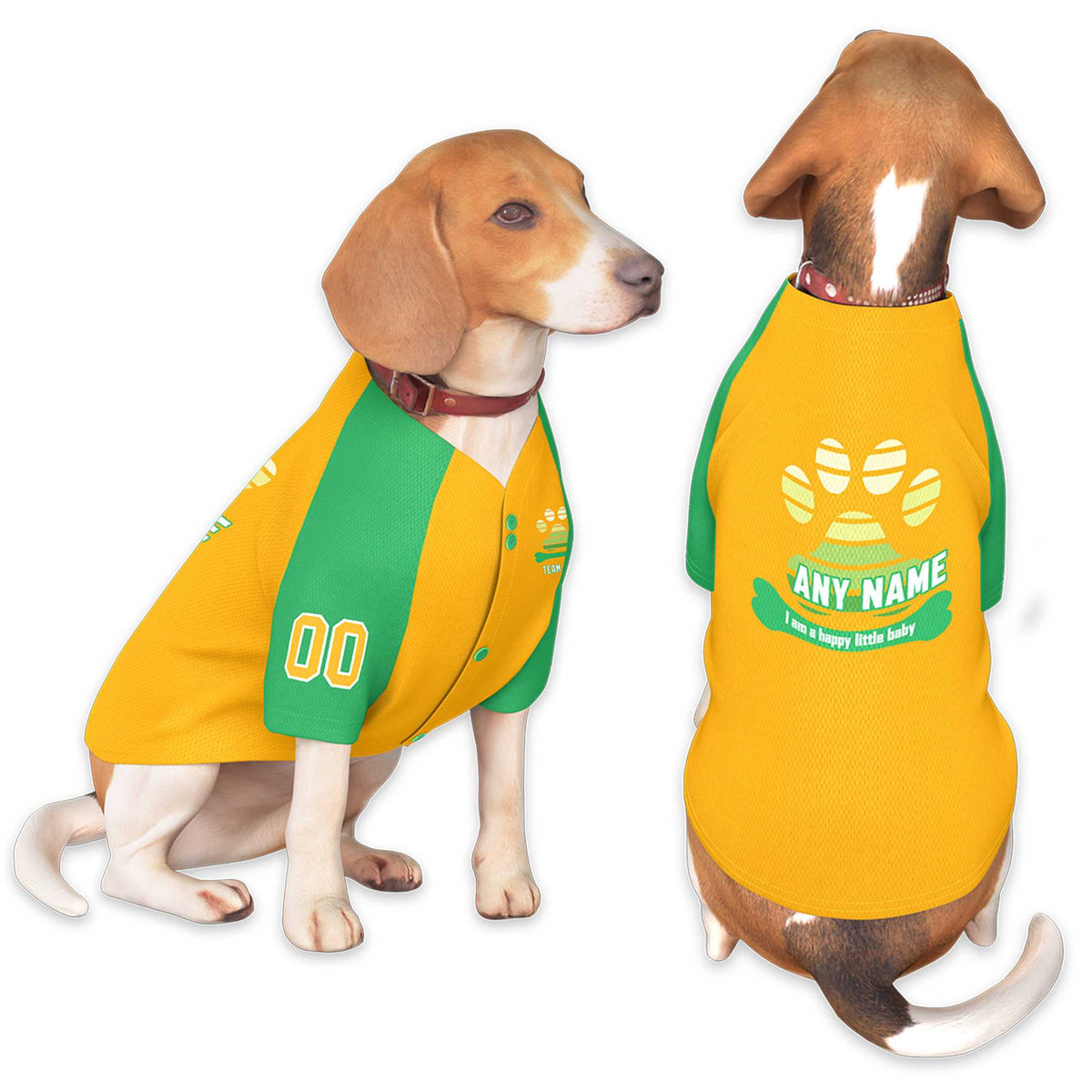 Custom Gold Kelly Green Raglan Sleeves Dog Jersey