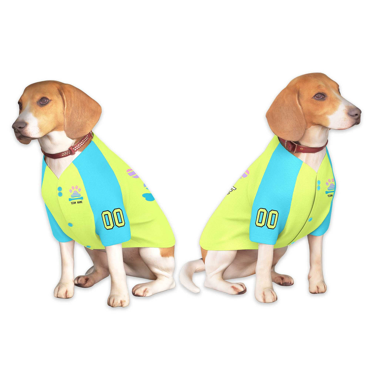Custom Yellow Bright Cyan Raglan Sleeves Dog Jersey