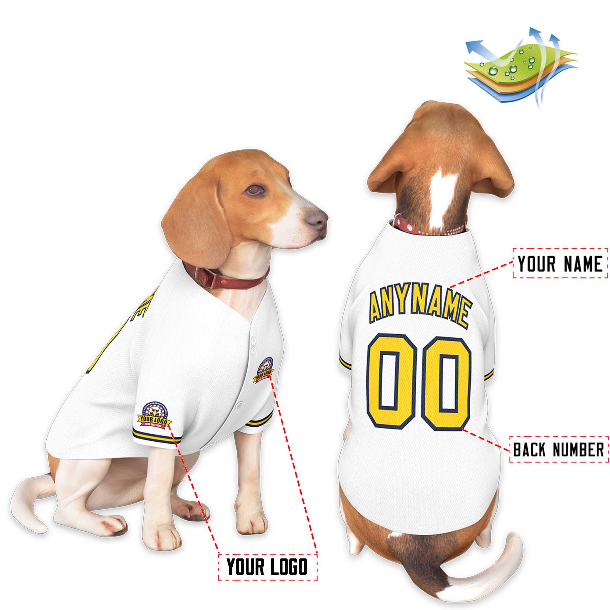Custom White Gold-Navy Classic Style Dog Jersey