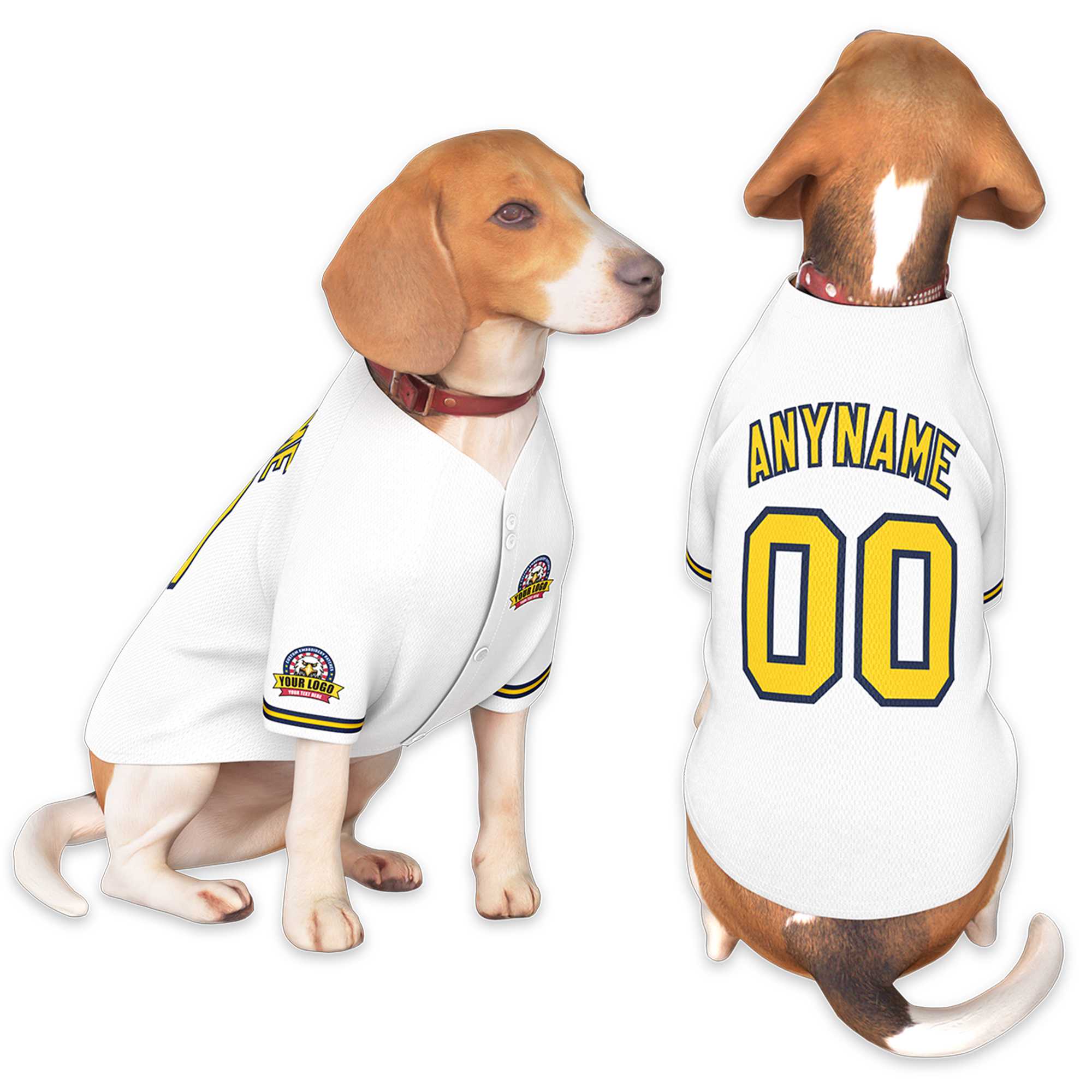 Custom White Gold-Navy Classic Style Dog Jersey