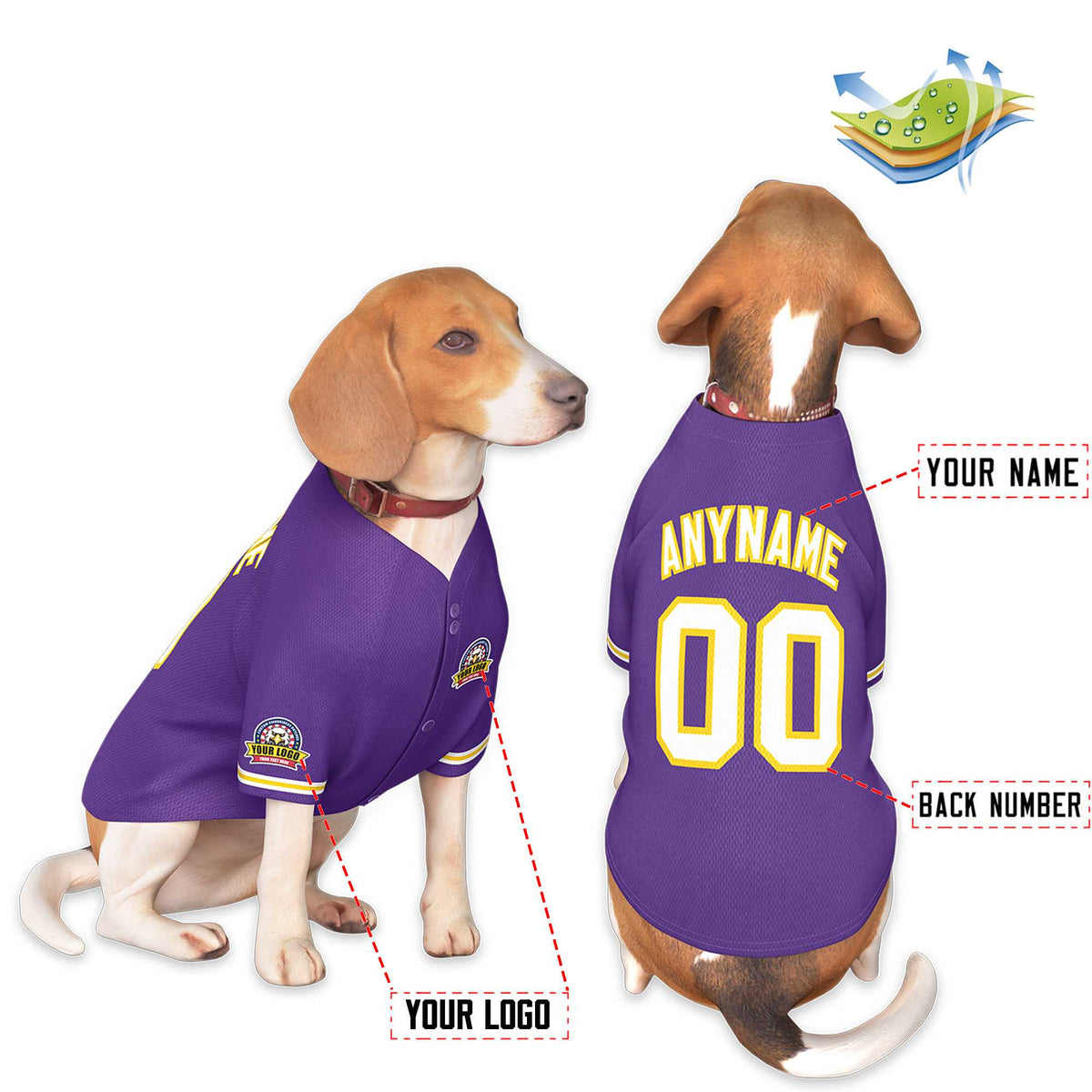 Custom Purple White-Gold Classic Style Dog Jersey