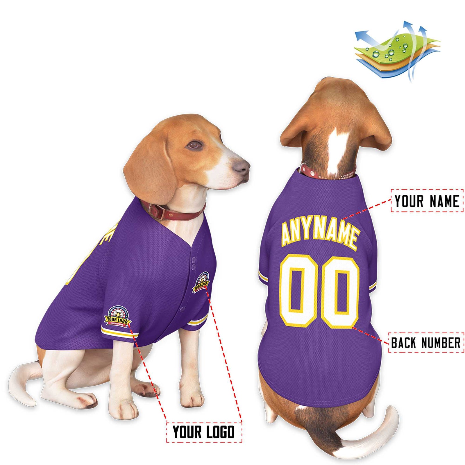 Custom Purple White-Gold Classic Style Dog Jersey