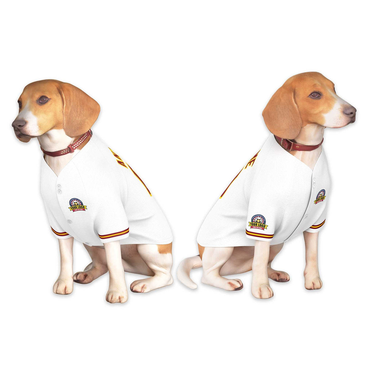 Custom White Crimson-Gold Classic Style Dog Jersey