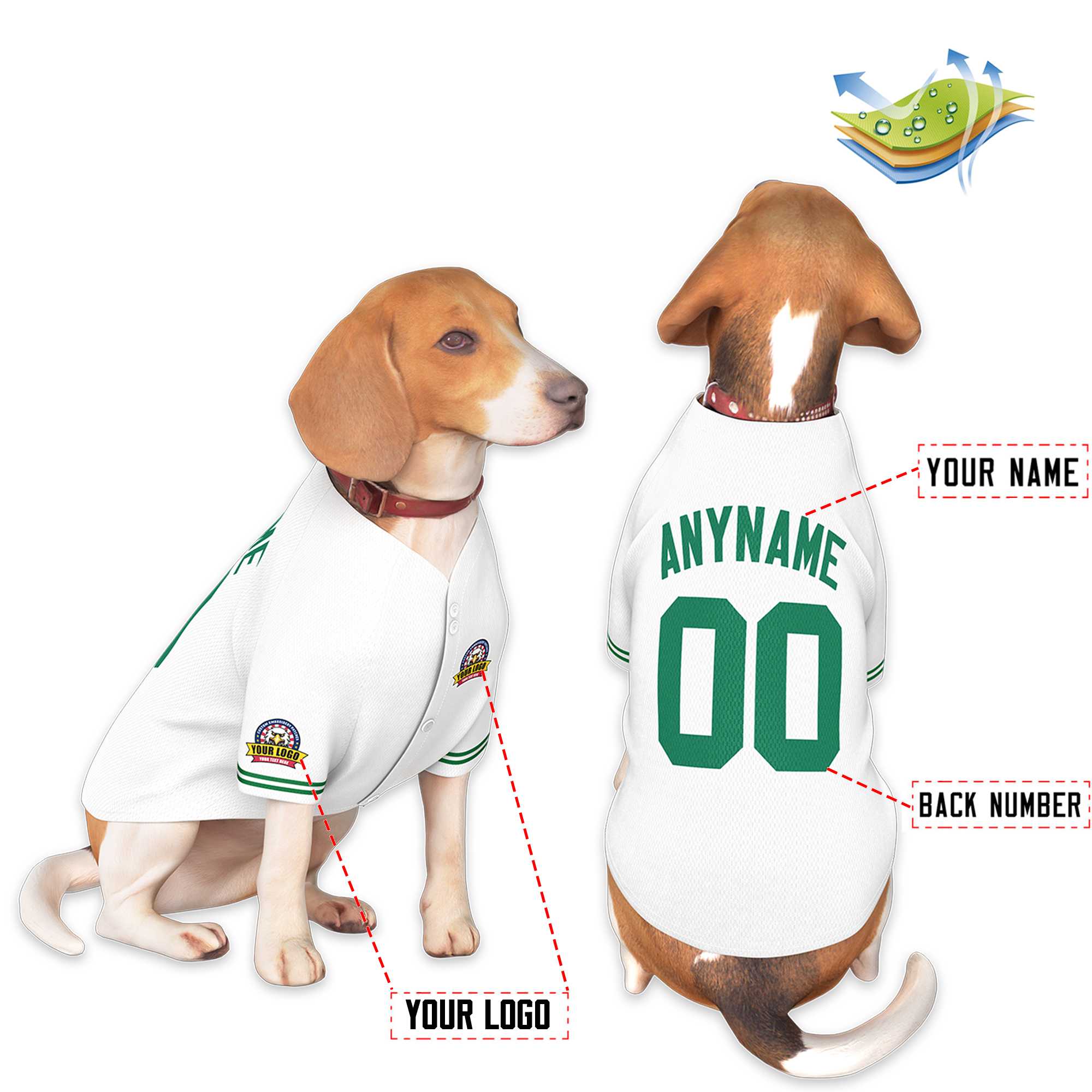 Custom White Kelly Green Classic Style Dog Jersey