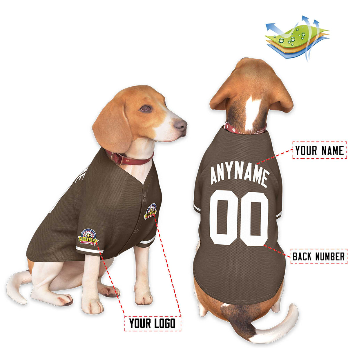 Custom Brown White Classic Style Dog Jersey