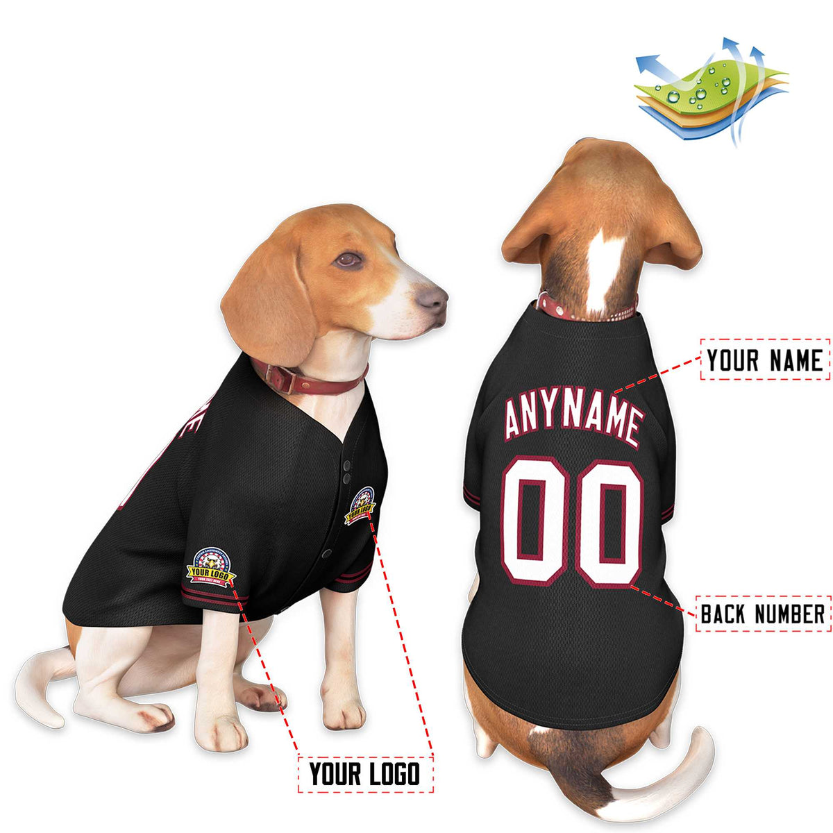 Custom Black White-Crimson Classic Style Dog Jersey