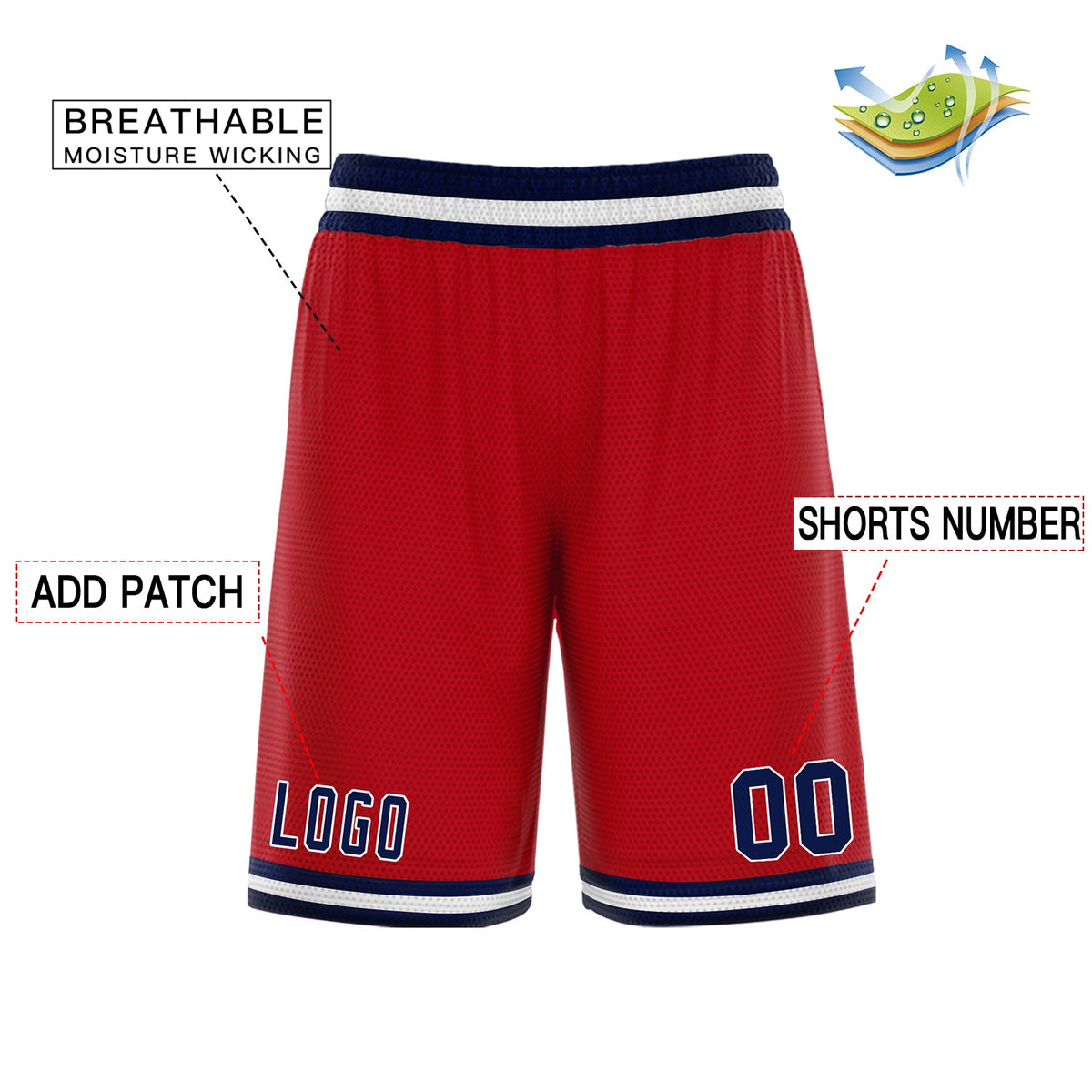 Custom Red Navy White Basketball Shorts