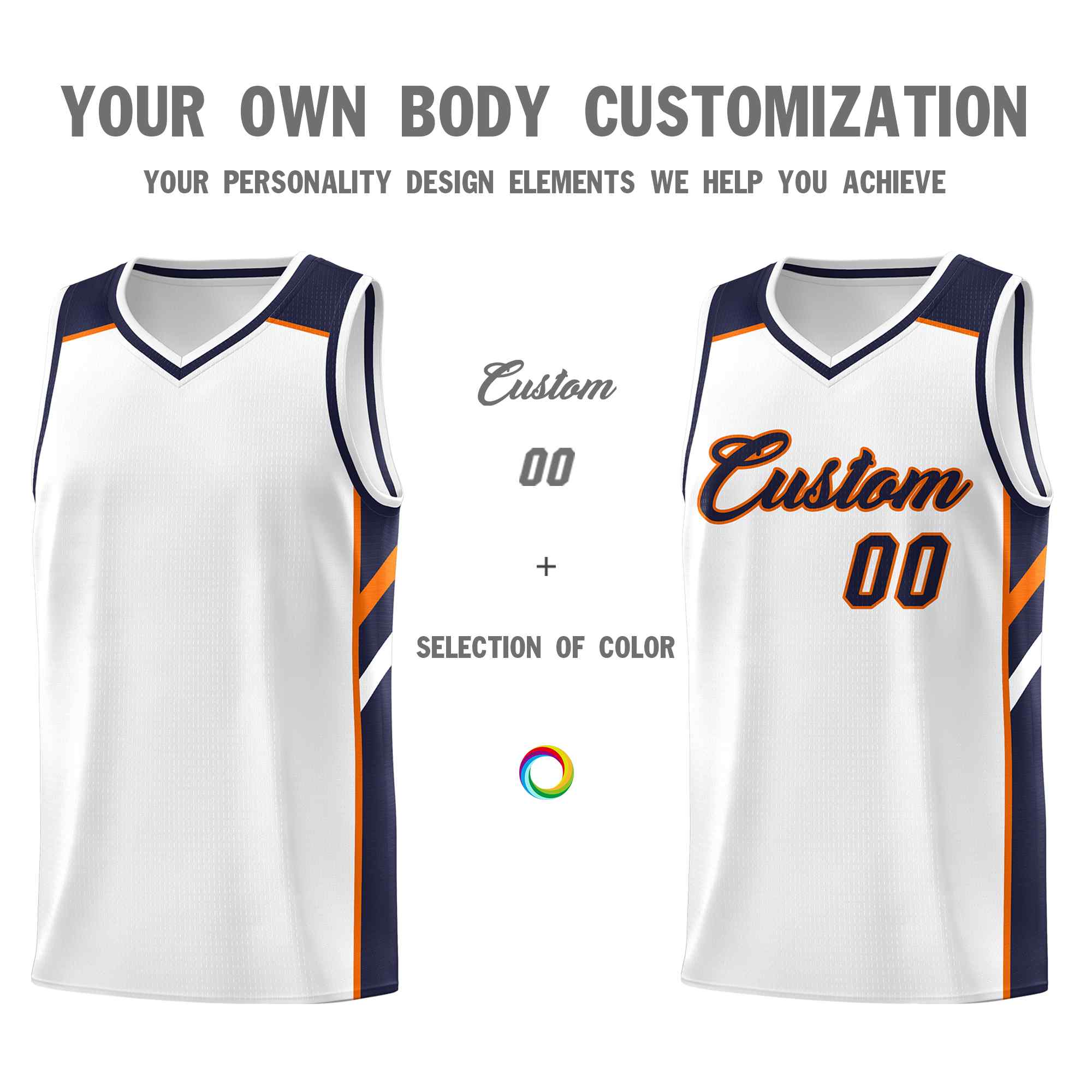 Custom White Navy-Orange Classic Sets Sports Uniform Basketball Jersey