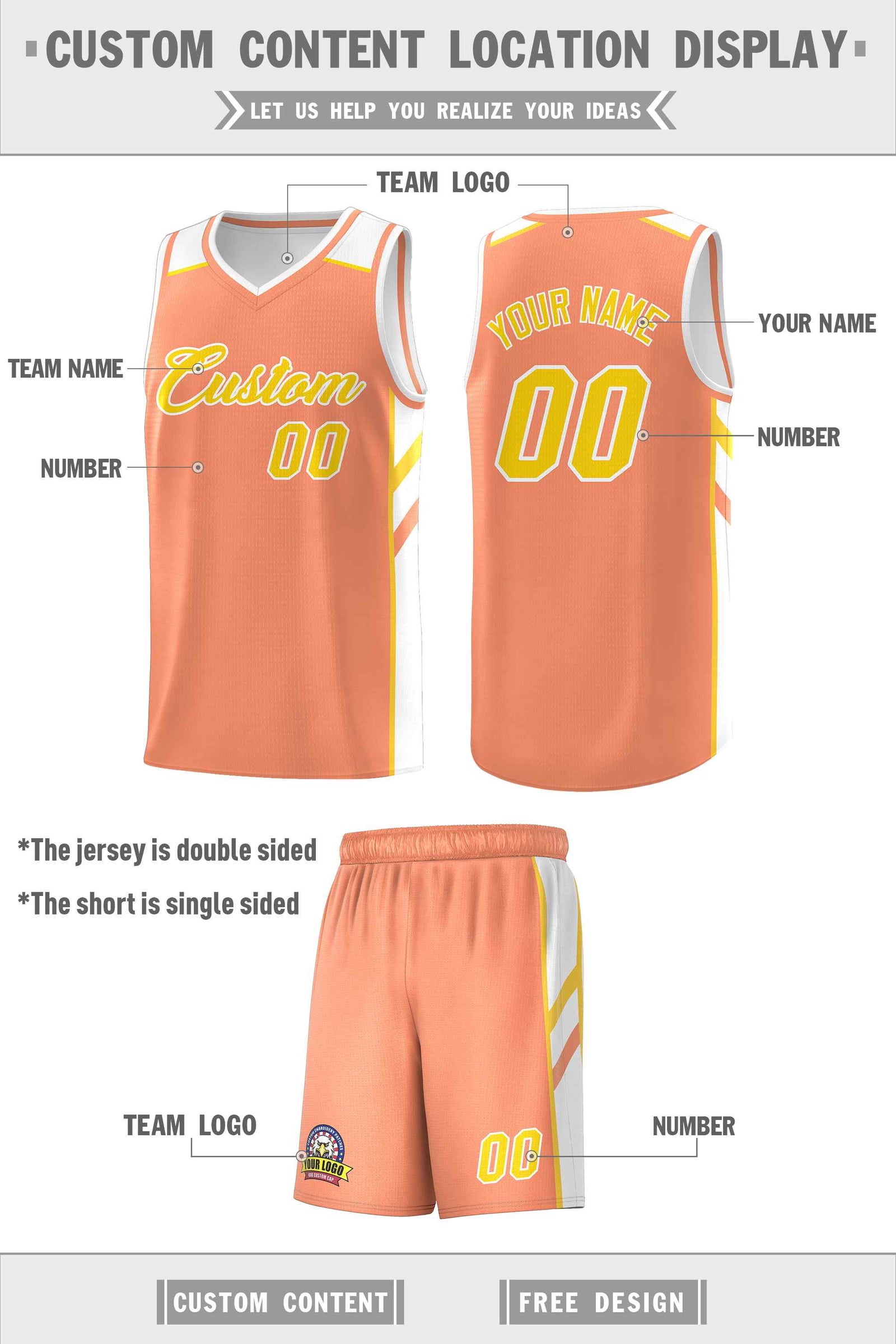 Custom Orange Yellow-White Classic Sets Sports Uniform Basketball Jersey