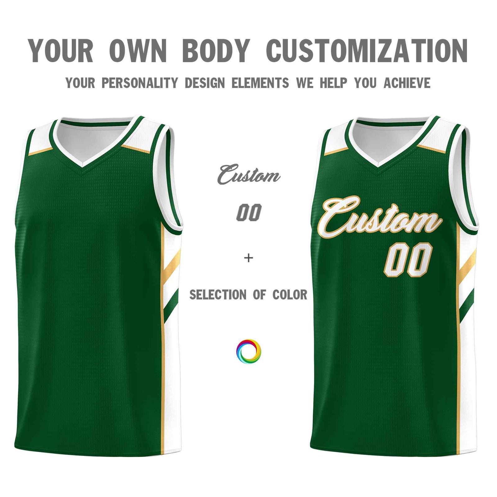 Custom Green White-Old Gold Classic Sets Sports Uniform Basketball Jersey