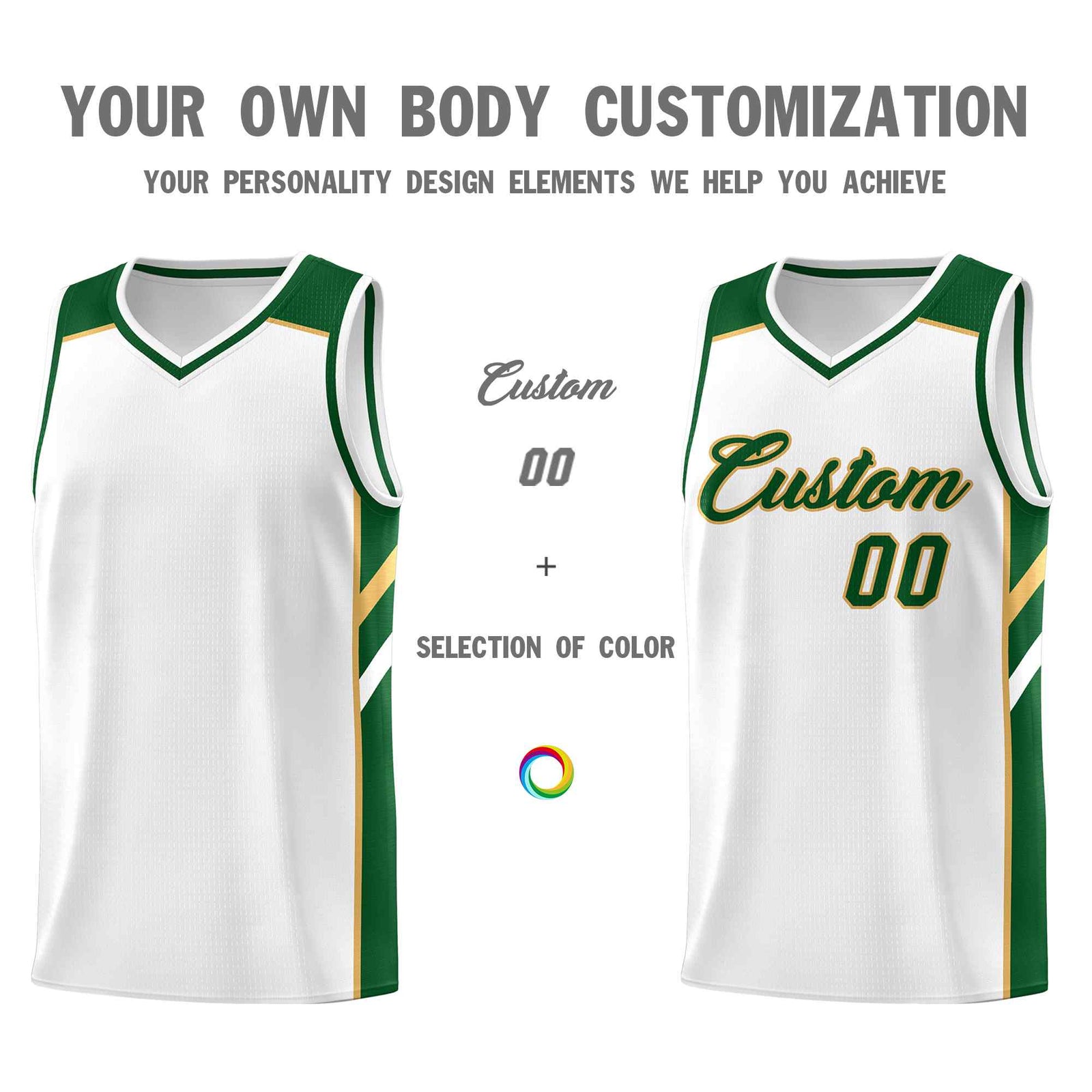 Custom White Green-Old Gold Classic Sets Sports Uniform Basketball Jersey