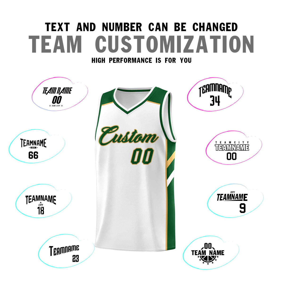 Custom White Green-Old Gold Classic Sets Sports Uniform Basketball Jersey