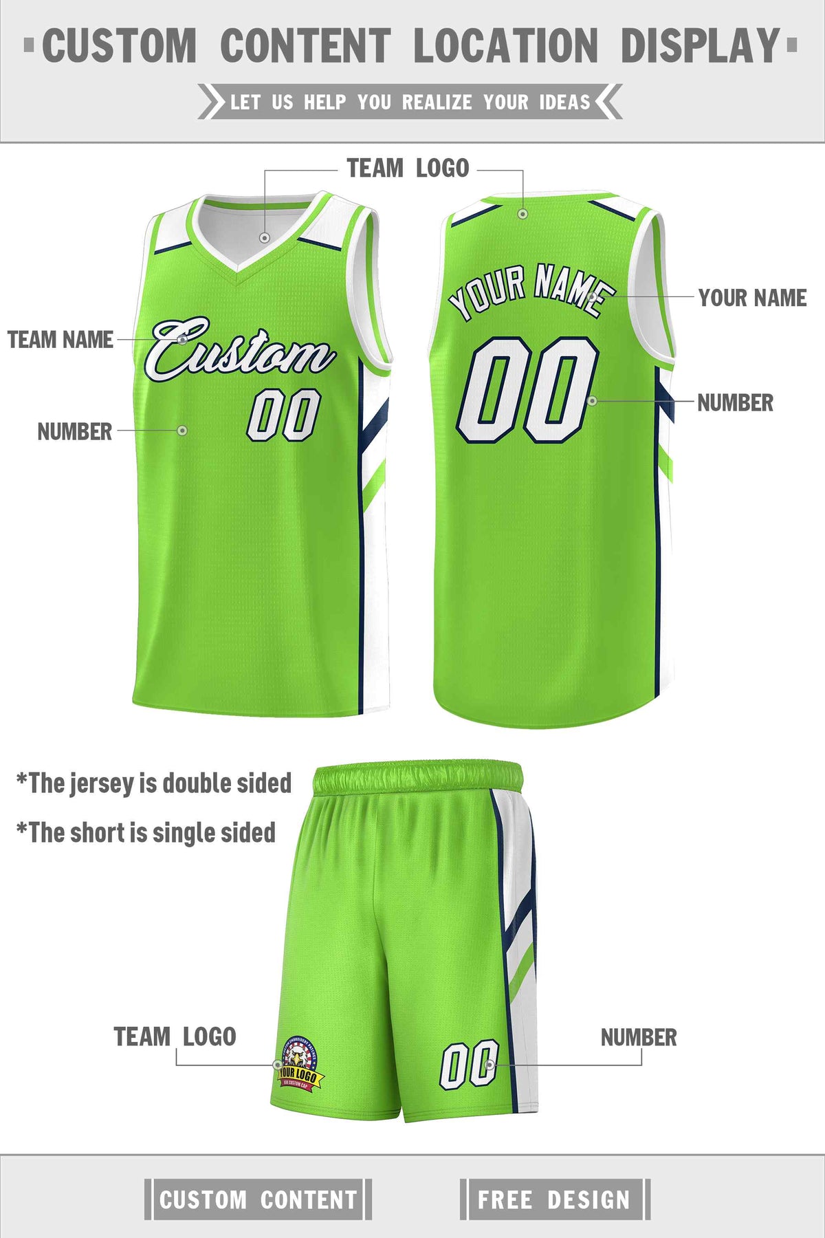 Custom Neon Green White-Navy Classic Sets Sports Uniform Basketball Jersey