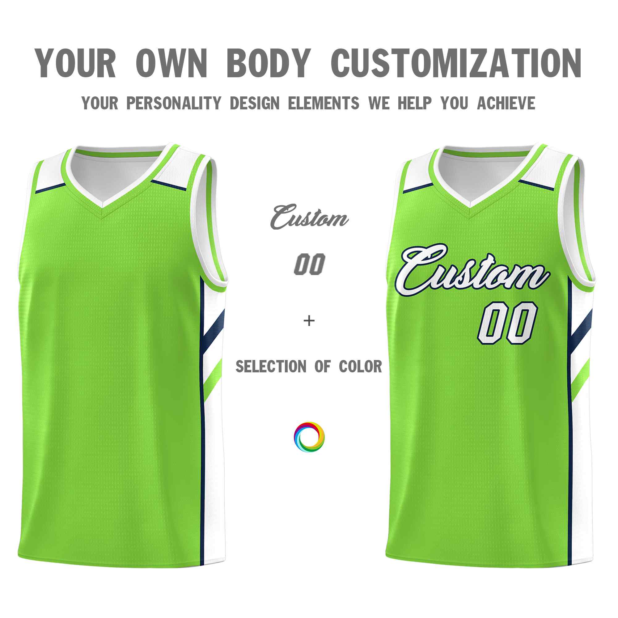 Custom Neon Green White-Navy Classic Sets Sports Uniform Basketball Jersey