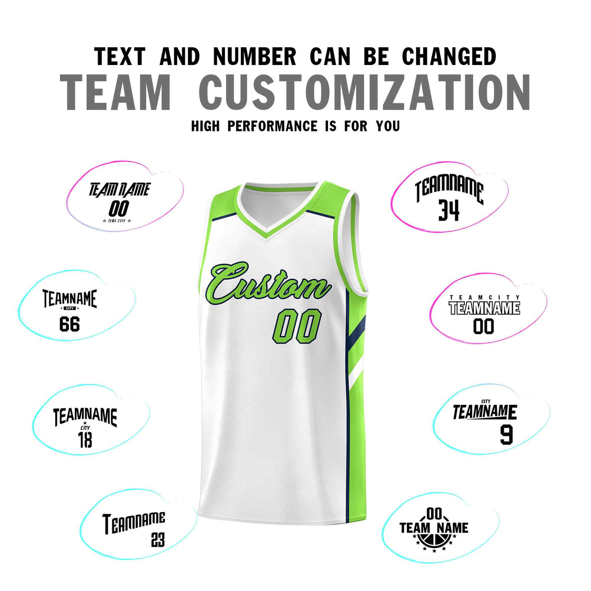 Custom White Neon Green-Navy Classic Sets Sports Uniform Basketball Jersey