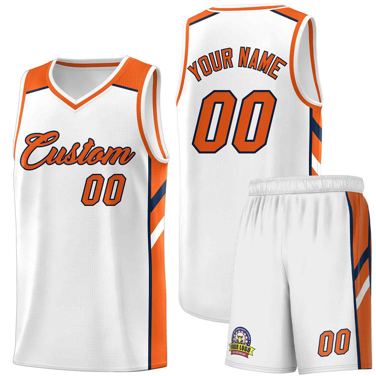 Custom White Orange-Navy Classic Sets Sports Uniform Basketball Jersey