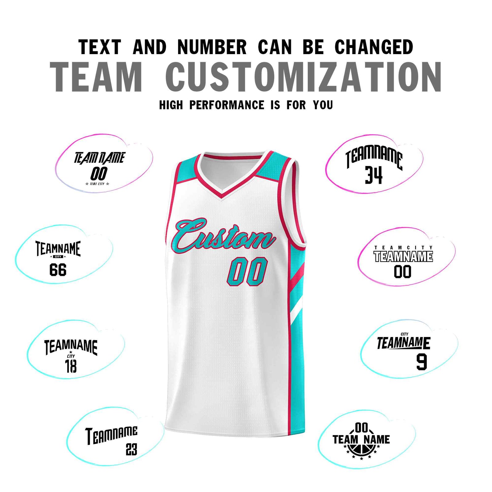 Custom White Aqua-Red Classic Sets Sports Uniform Basketball Jersey