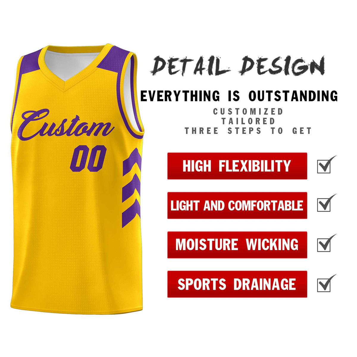 Custom Yellow Purple Classic Sets Sports Uniform Basketball Jersey