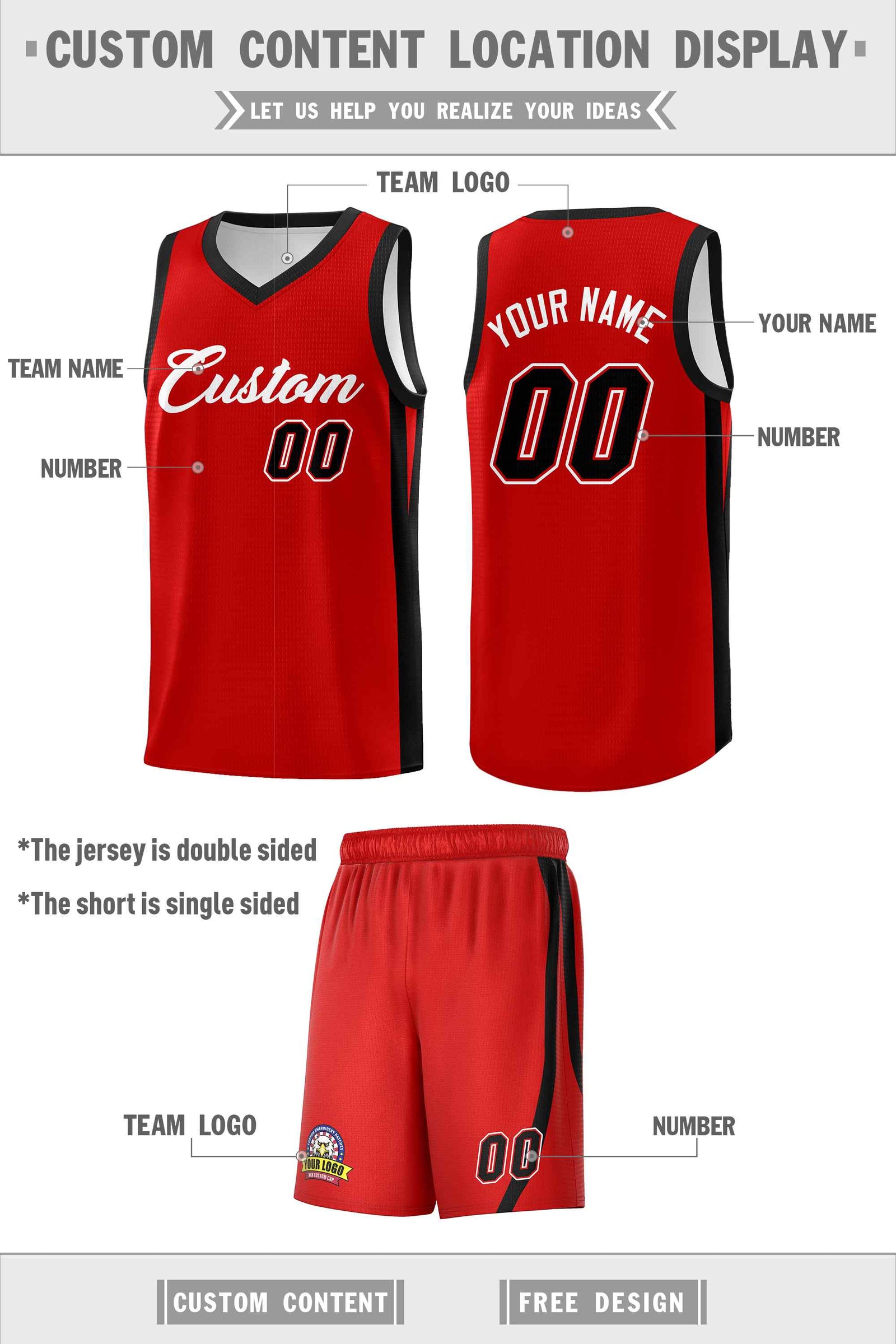 Custom Red White Classic Sets Sports Uniform Basketball Jersey