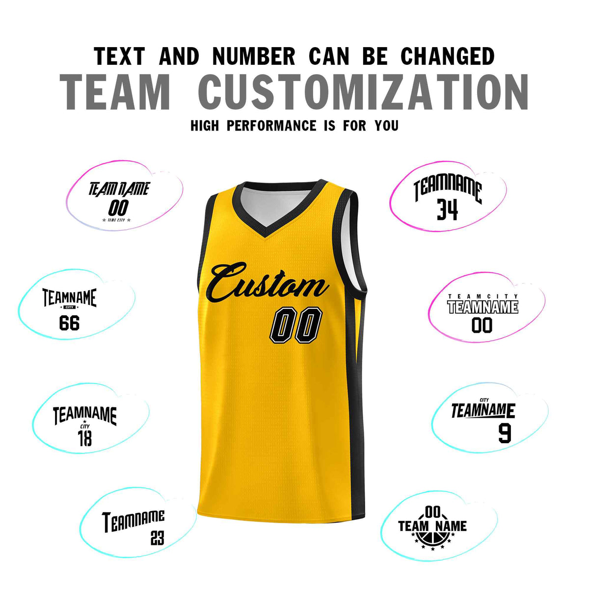 Custom Yellow Black Classic Sets Sports Uniform Basketball Jersey