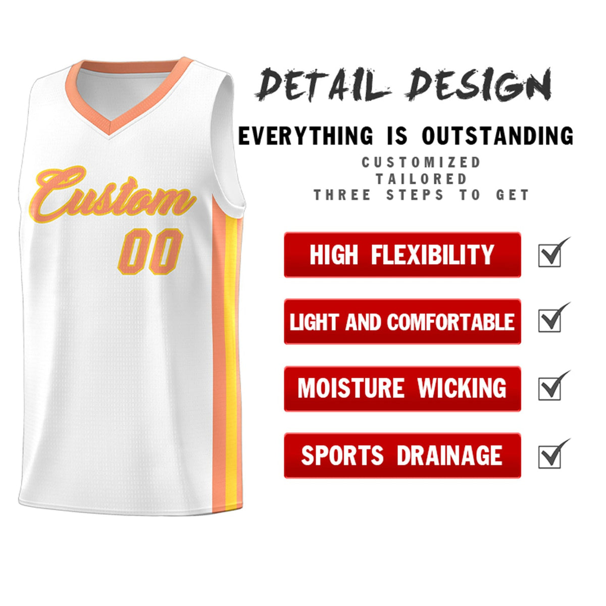 Custom White Orange Classic Tops Men/Boy Athletic Basketball Jersey