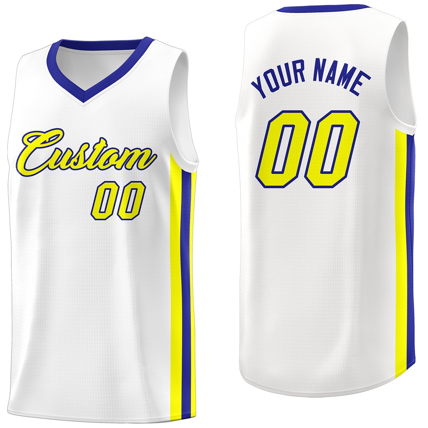 Custom White Yellow-Royal Classic Tops Men/Boy Athletic Basketball Jersey
