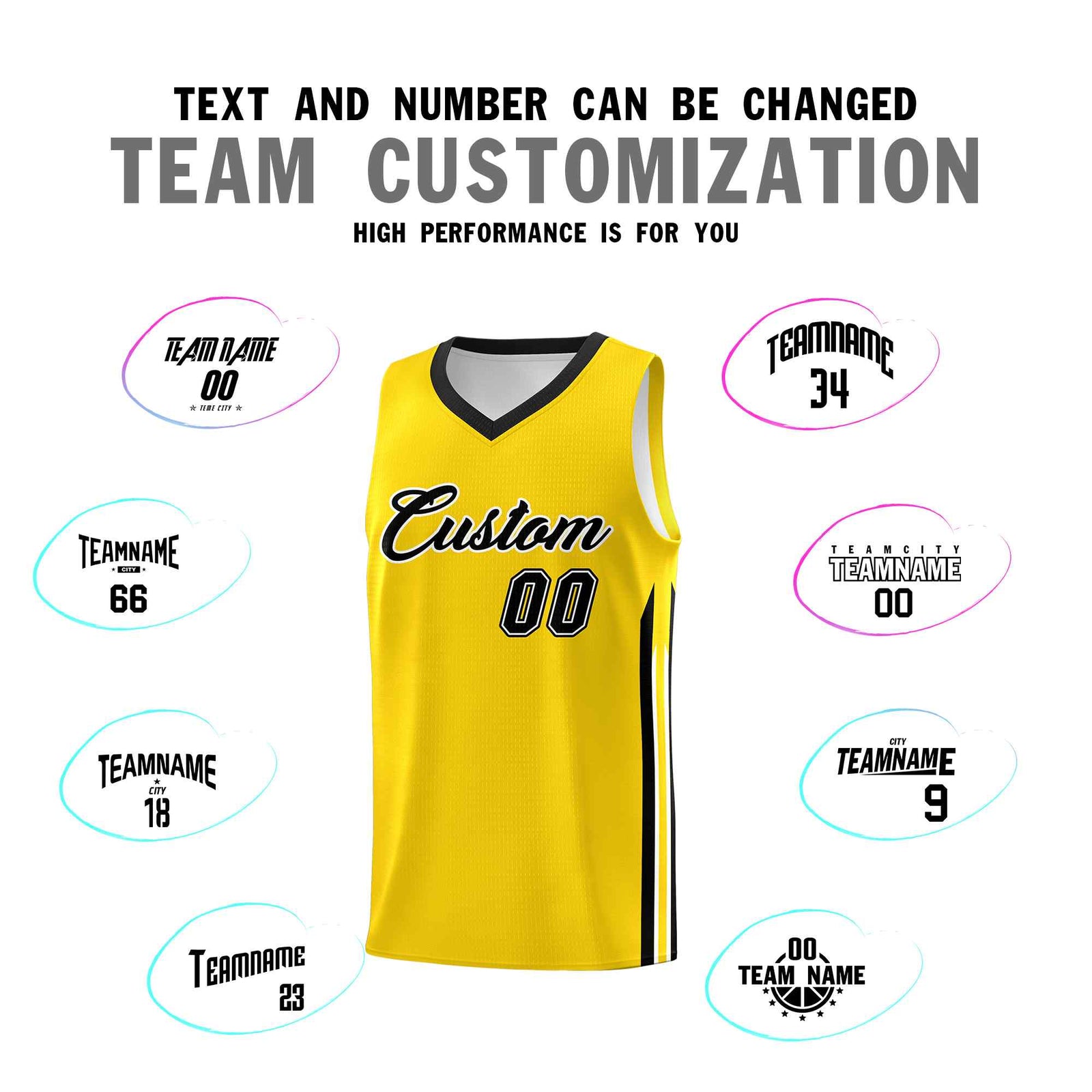 Custom Yellow Black-White Classic Sets Sports Uniform Basketball Jersey