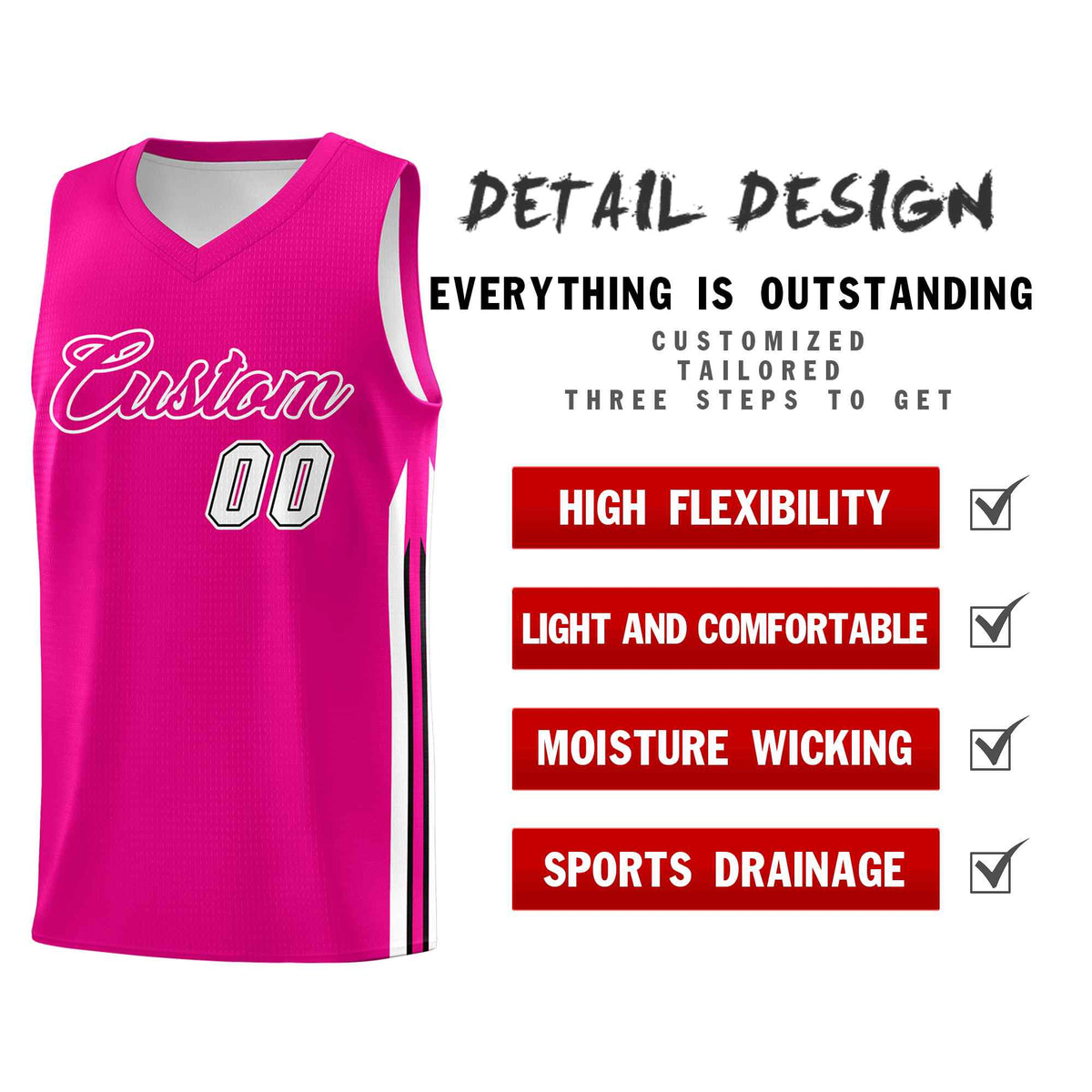 Custom Pink White Classic Sets Sports Uniform Basketball Jersey