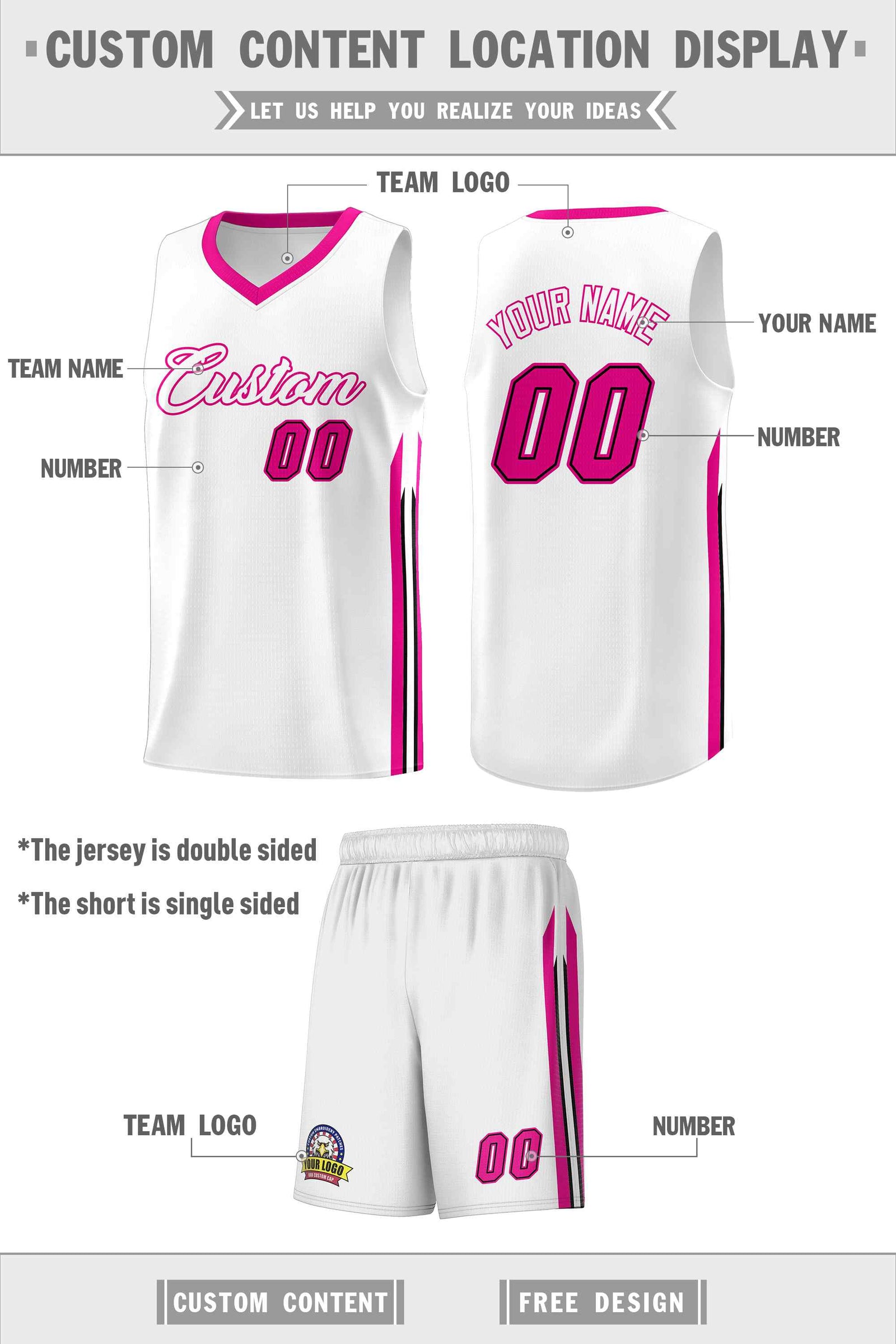 Custom White Pink Classic Sets Sports Uniform Basketball Jersey