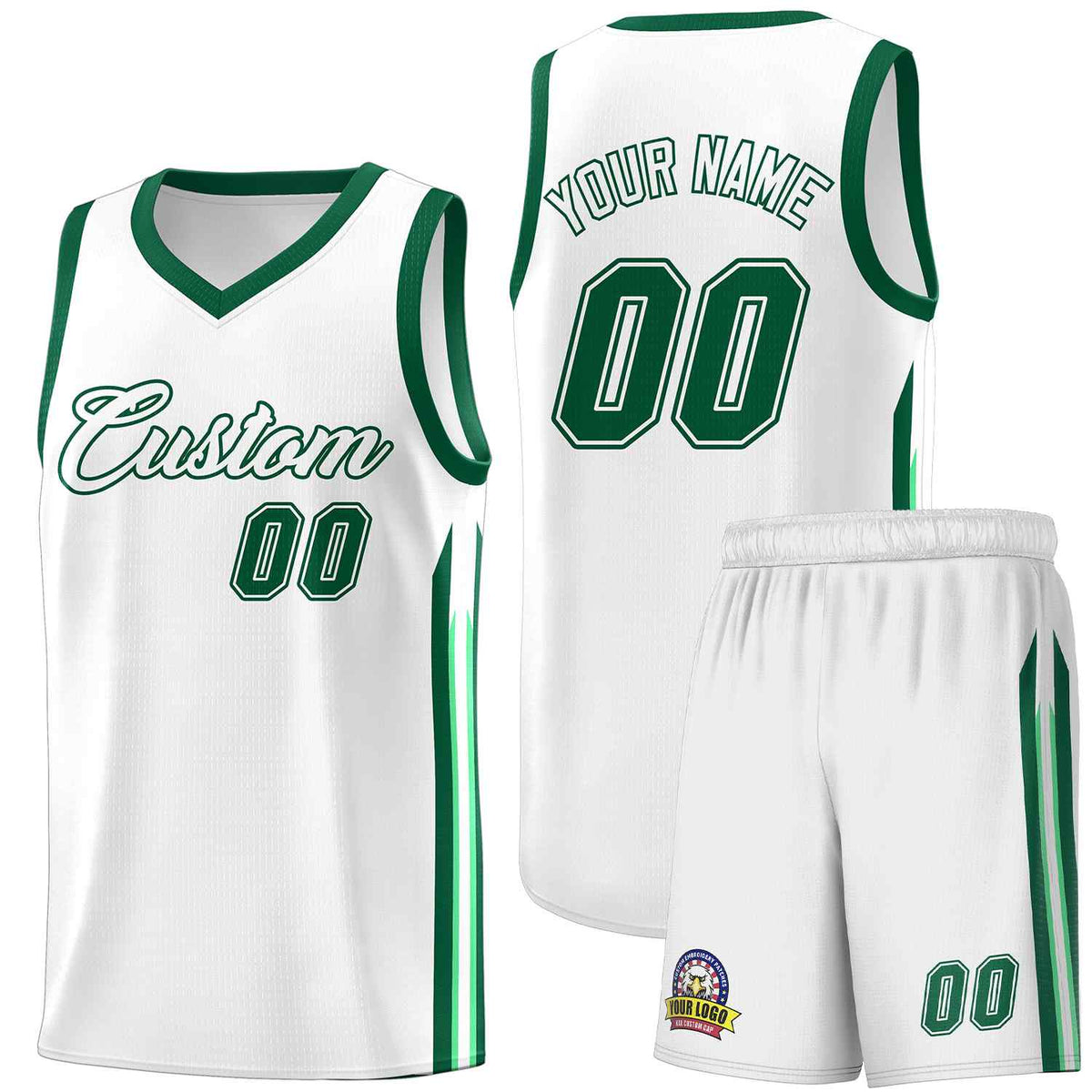 Custom White Green Classic Sets Sports Uniform Basketball Jersey