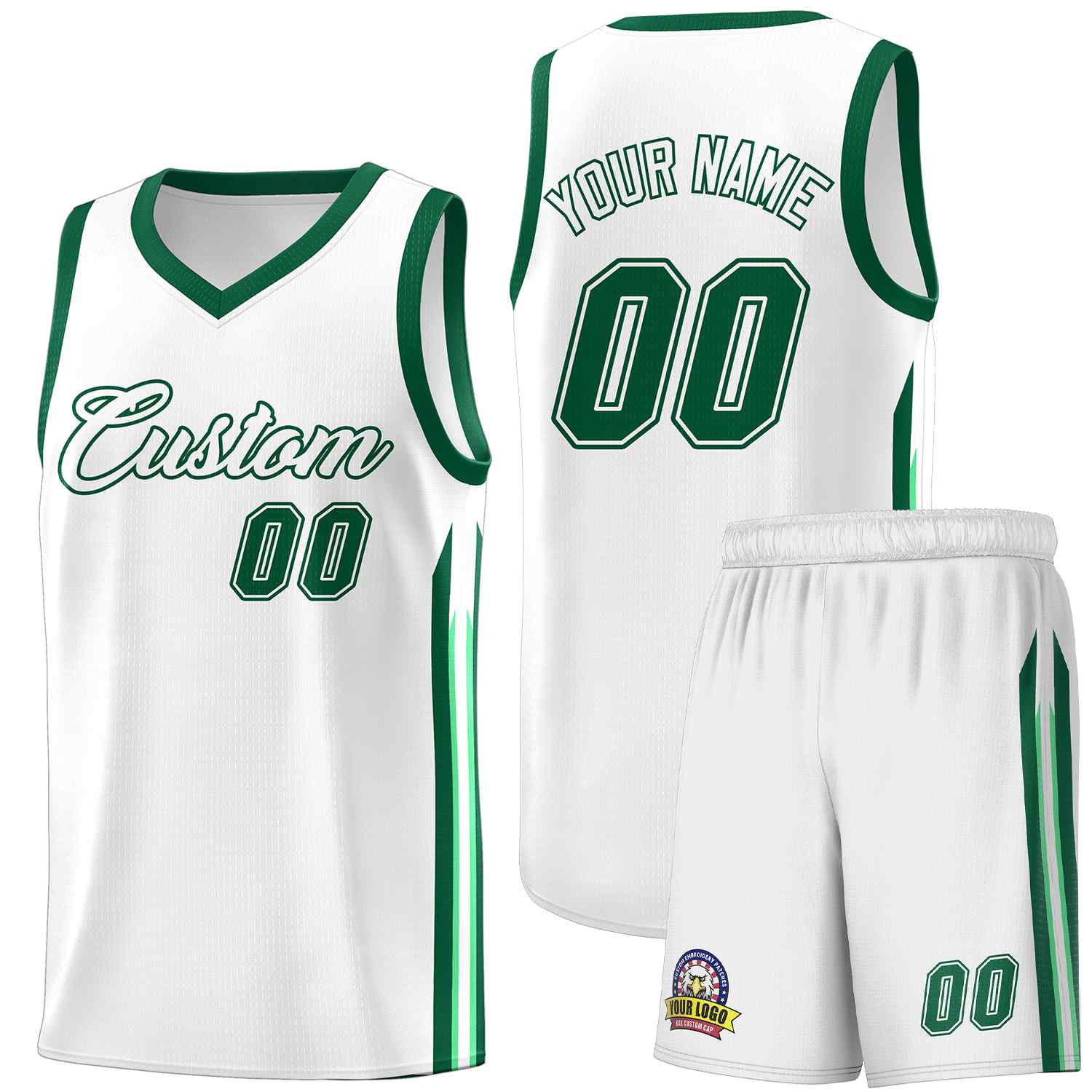 Custom White Green Classic Sets Sports Uniform Basketball Jersey