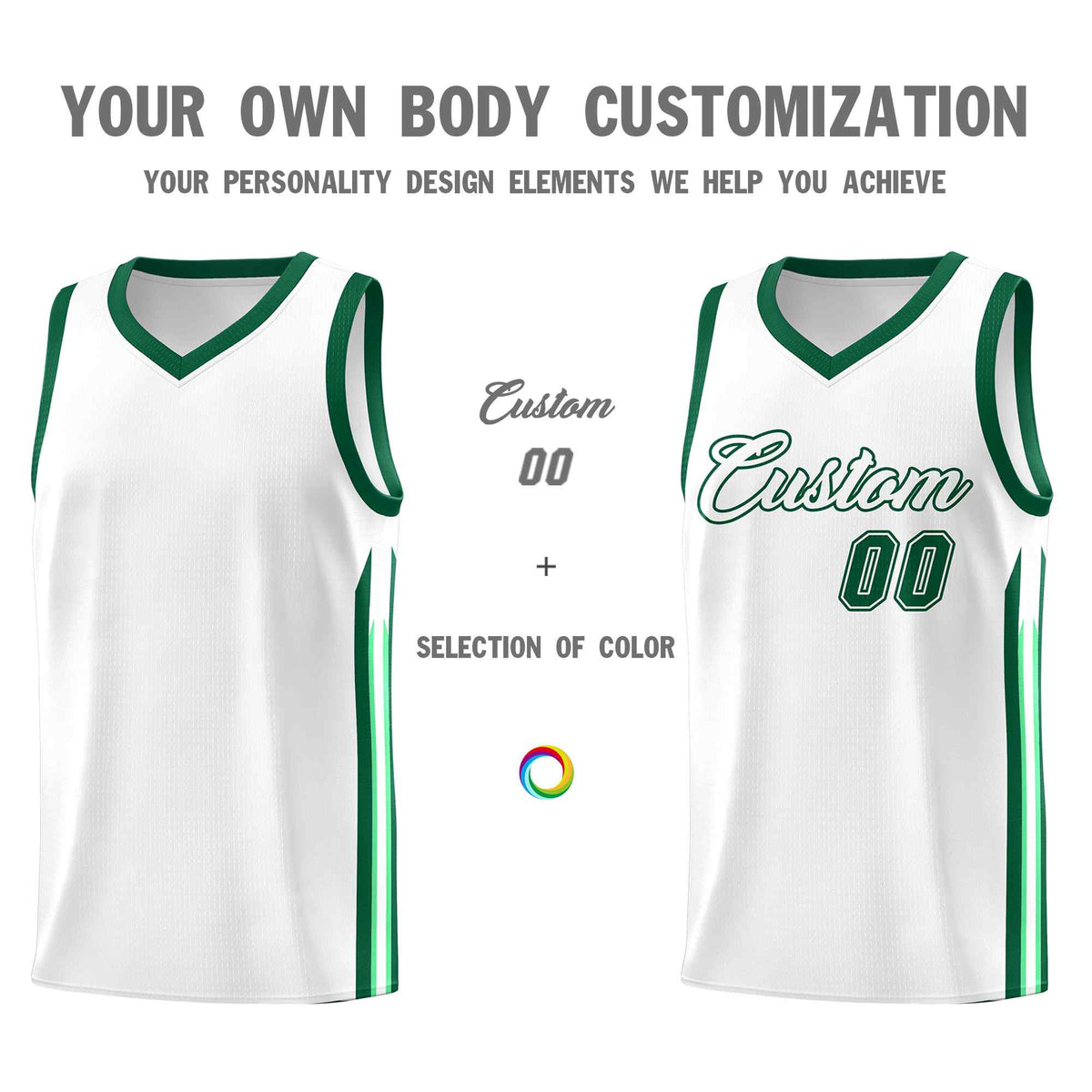Custom White Green Classic Sets Sports Uniform Basketball Jersey