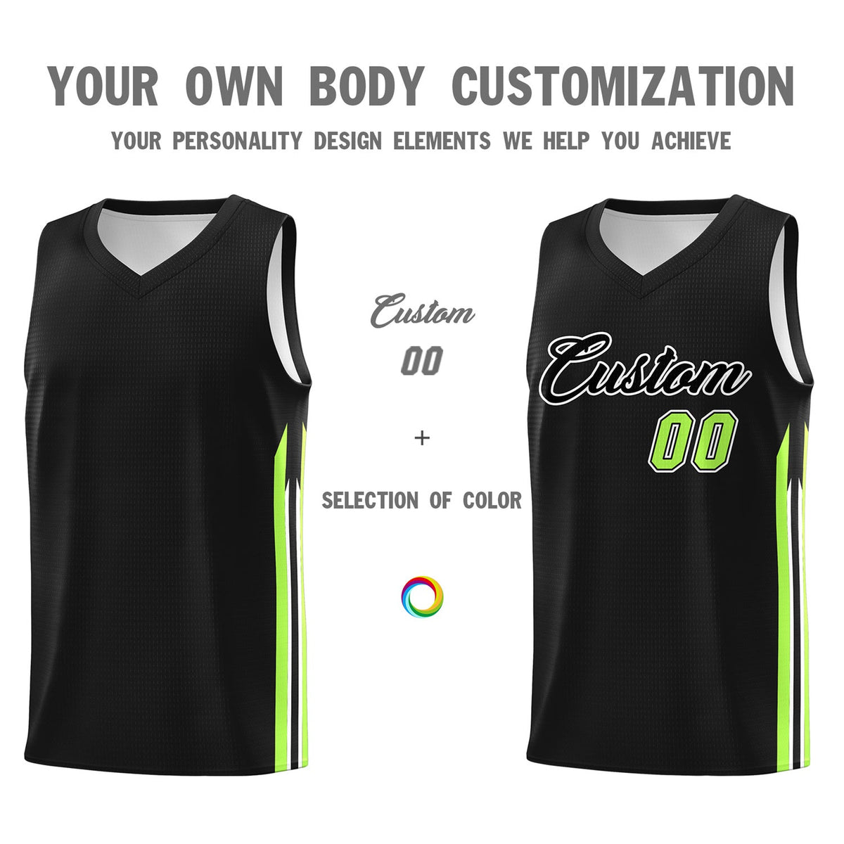 Custom Black Green Classic Tops Sport Game Basketball Jersey