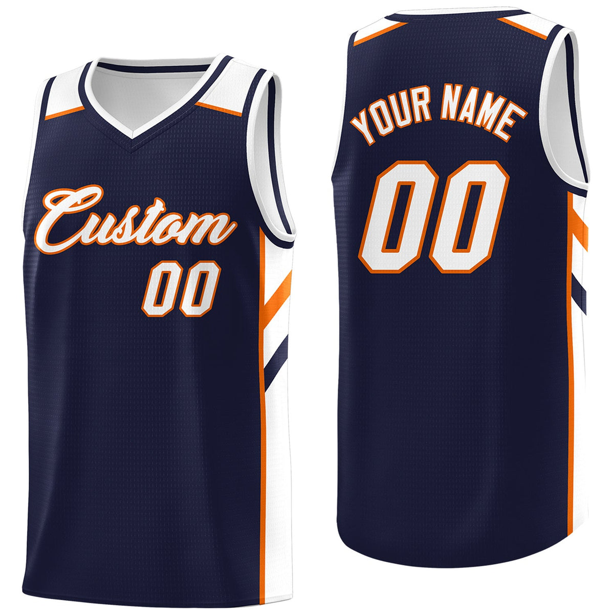 Custom Navy Orange-White Classic Tops Breathable Basketball Jersey