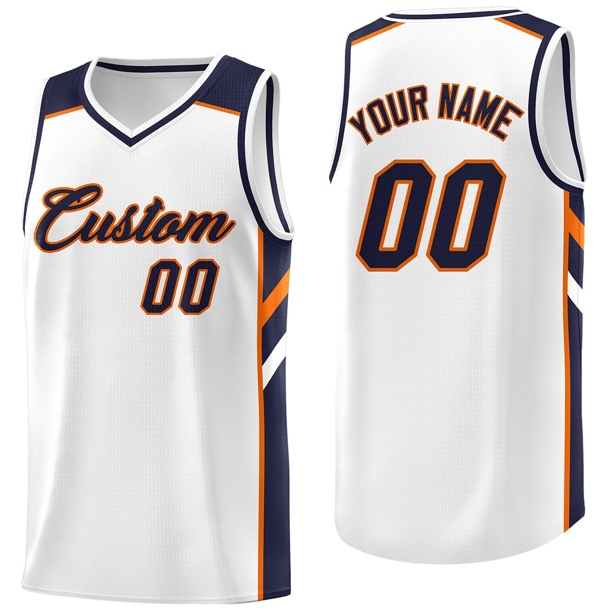 Custom White Navy-Orange Classic Tops Men/Boy Athletic Basketball Jersey