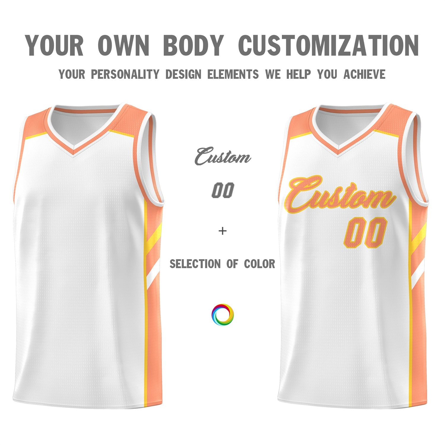 Custom White Orange Classic Tops Men/Boy Athletic Basketball Jersey
