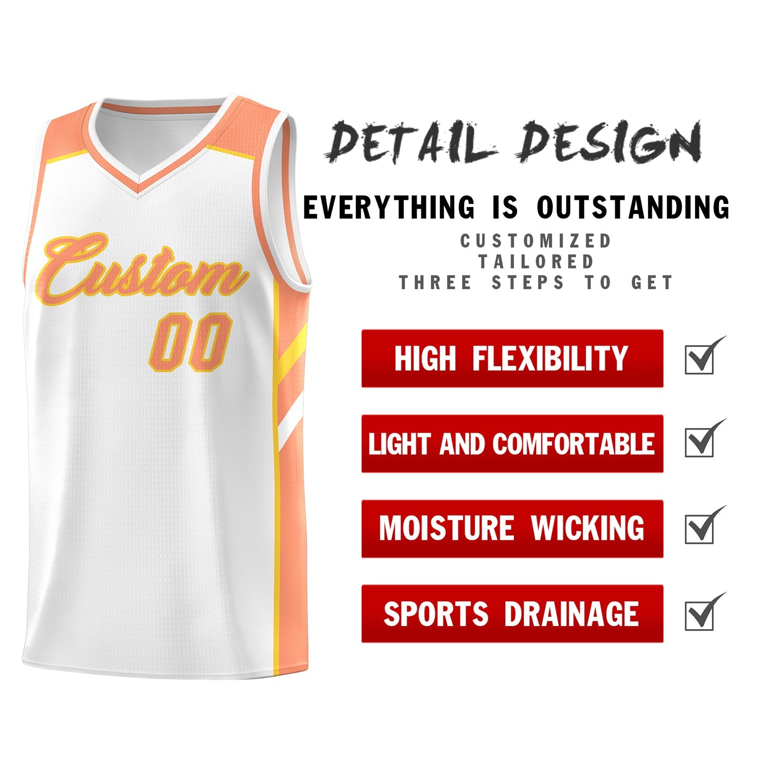Custom White Orange Classic Tops Men/Boy Athletic Basketball Jersey