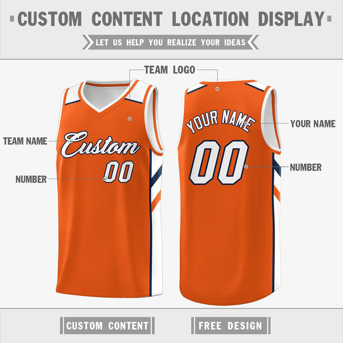 Custom Orange White Classic Tops Breathable Basketball Jersey
