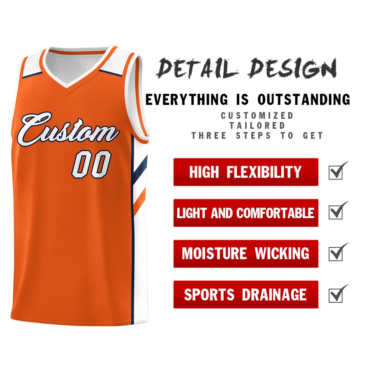 Custom Orange White Classic Tops Breathable Basketball Jersey