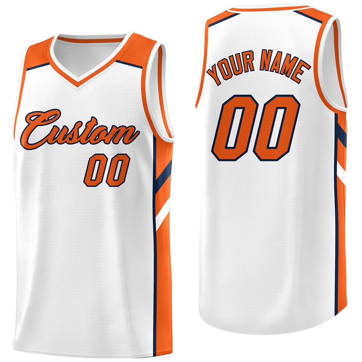 Custom White Orange-Navy Classic Tops Men/Boy Athletic Basketball Jersey