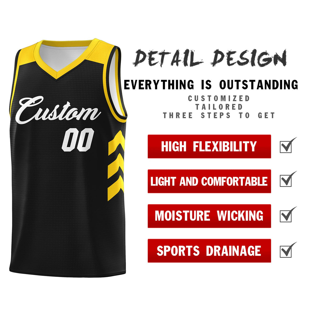Custom Black White-Yellow Classic Tops Athletic Basketball Jersey