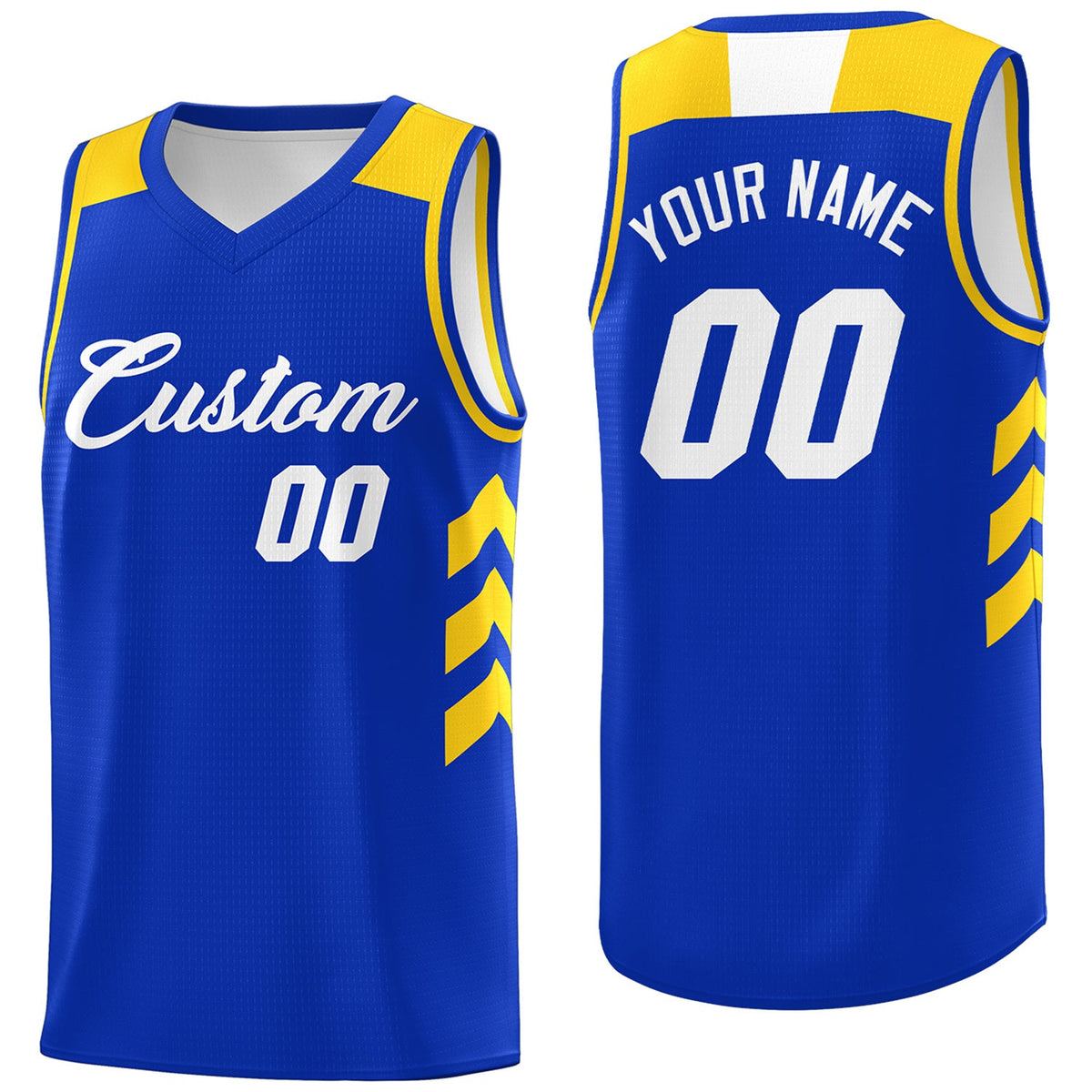 Custom Royal White-Yellow Classic Tops Mesh Sport Basketball Jersey