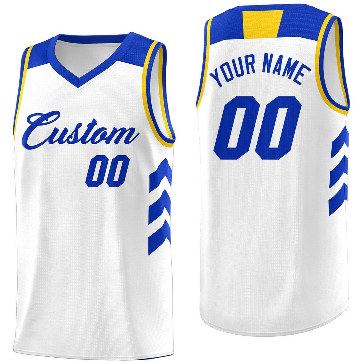 Custom White Royal-Yellow Classic Tops Fashion Basketball Jersey