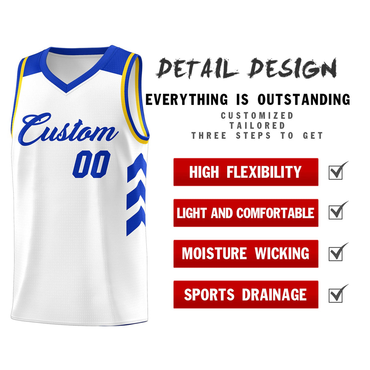 Custom White Royal-Yellow Classic Tops Fashion Basketball Jersey