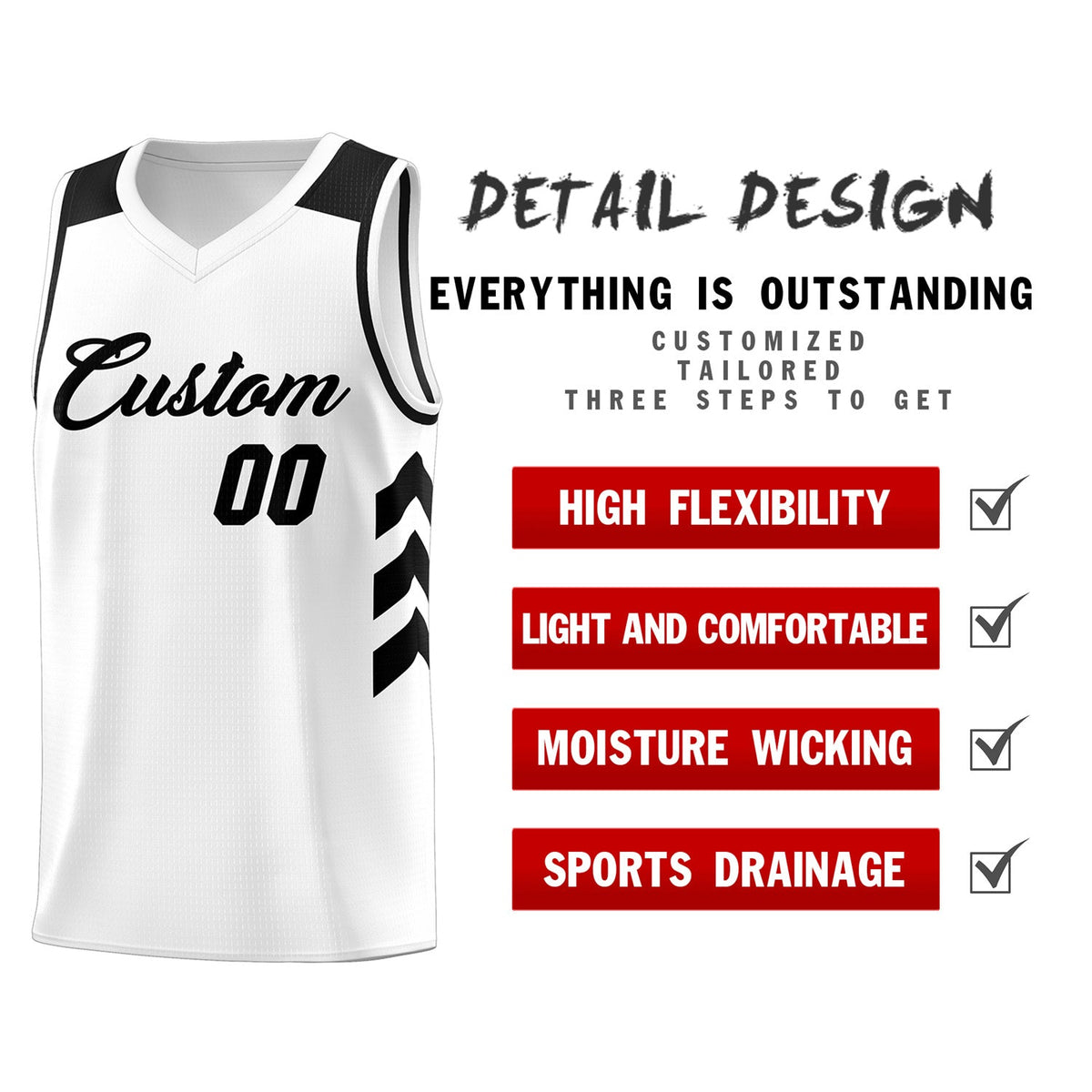 Custom White Black Classic Tops Mesh Sport Basketball Jersey