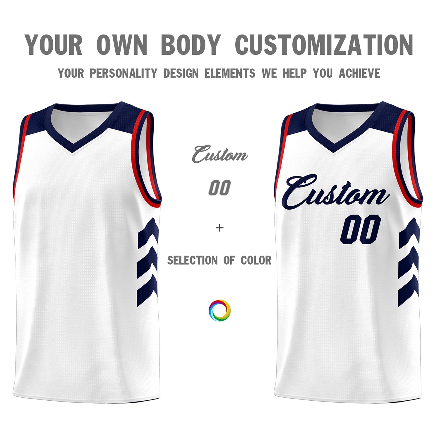 Custom White Navy-Red Classic Tops Fashion Sportwear Basketball Jersey