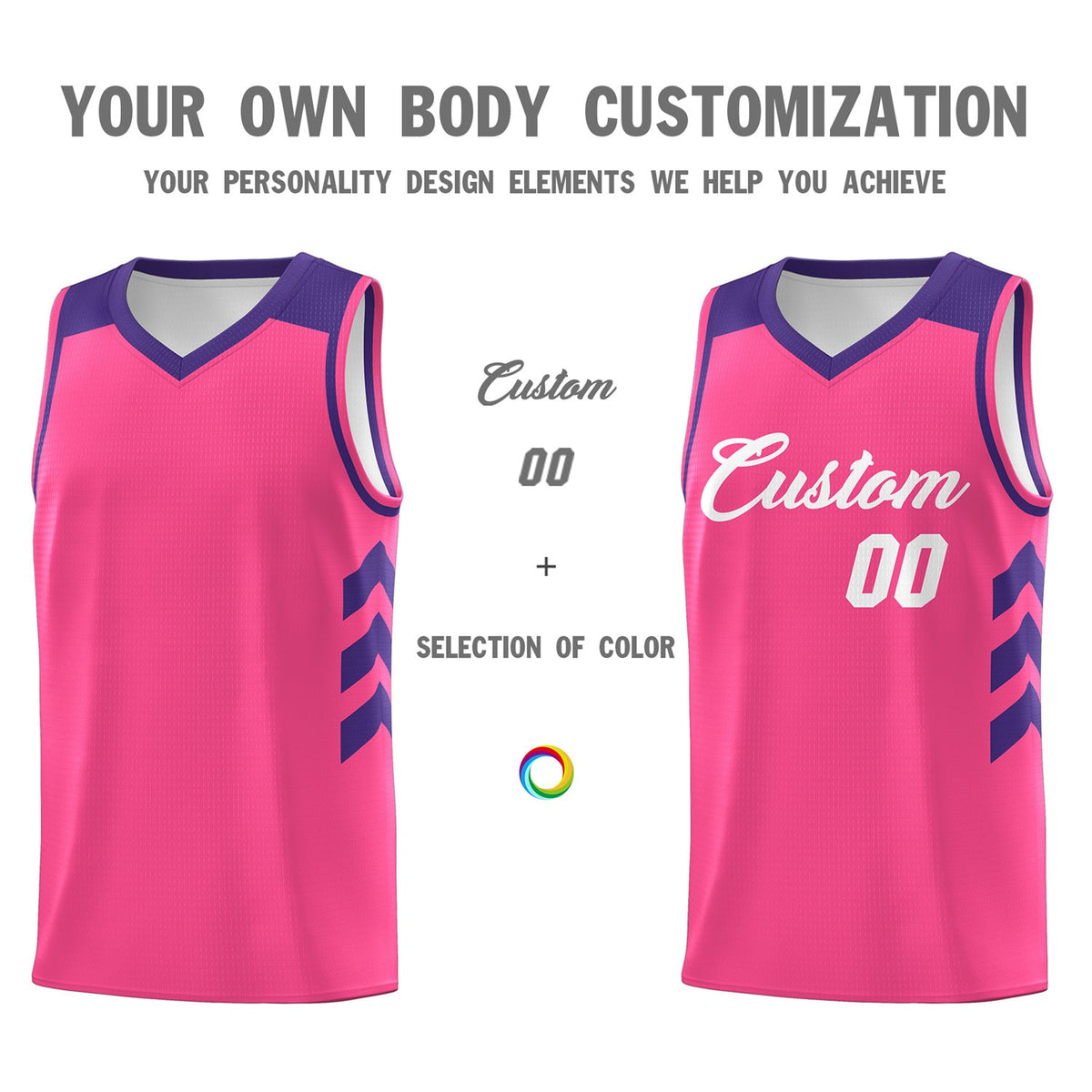 Custom Pink Purple-White Classic Tops Breathable Basketball Jersey
