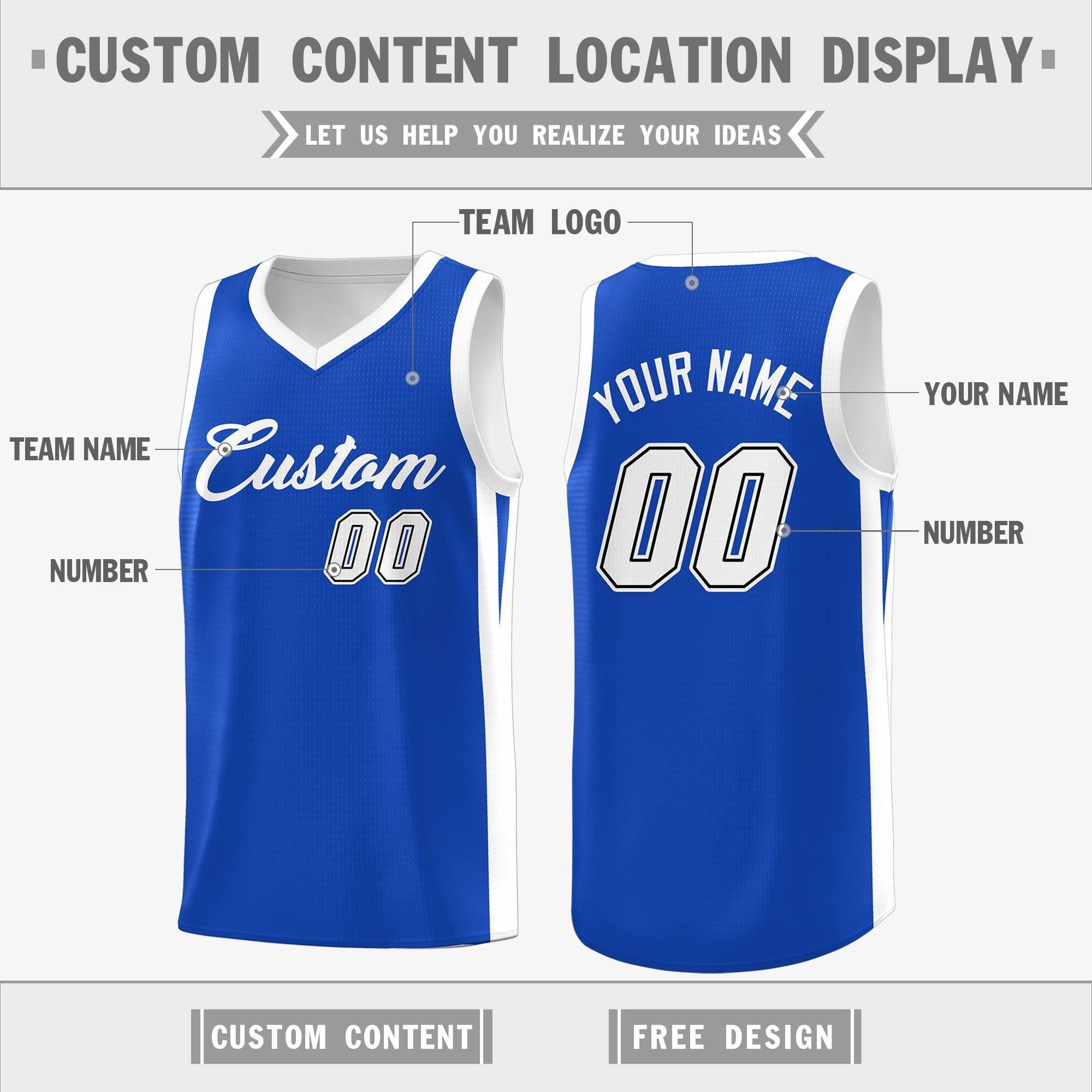 Custom Blue White Classic Tops Basketball Jersey