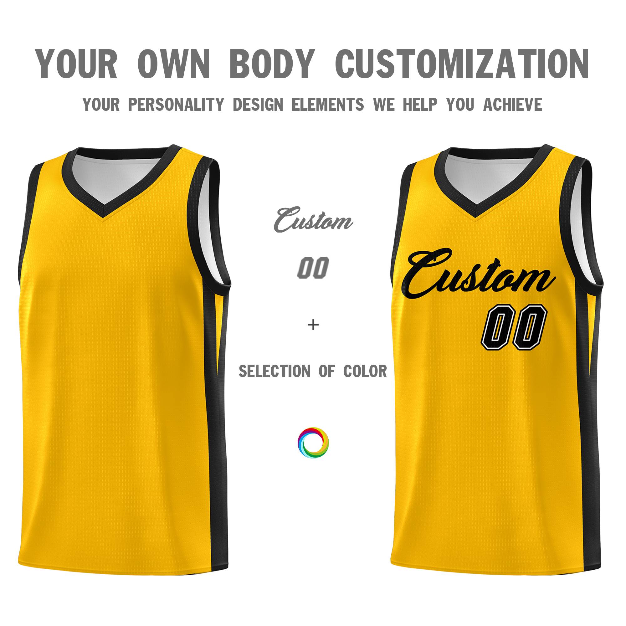 Custom Yellow Black Classic Tops Basketball Jersey